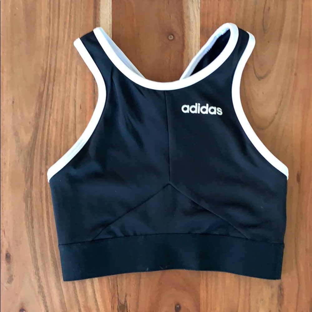 As new adidas black/white crop sports bra size XS